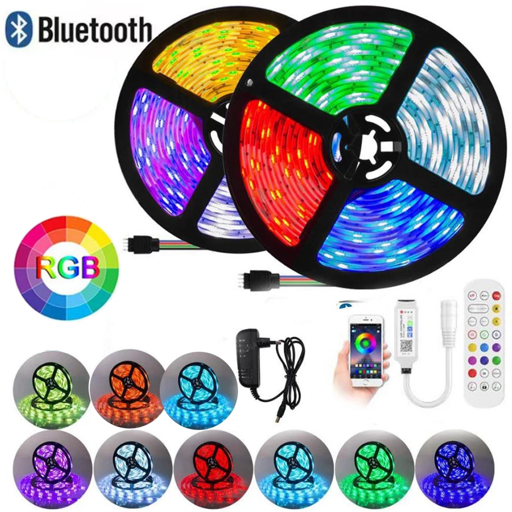 Bluetooth-compatible LED Strip light music sync RGB SMD 5050 2835 Flexible Tape Diode Contoller + powered Adapter 5m/10m/15m/20m