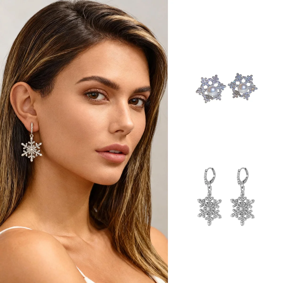 الفاخرة إثارة ندفة الثلج أقراط للنساء لامعة الزركون تقليد اللؤلؤ القرط عيد الميلاد السنة الجديدة هدايا مجوهرات الحفلات