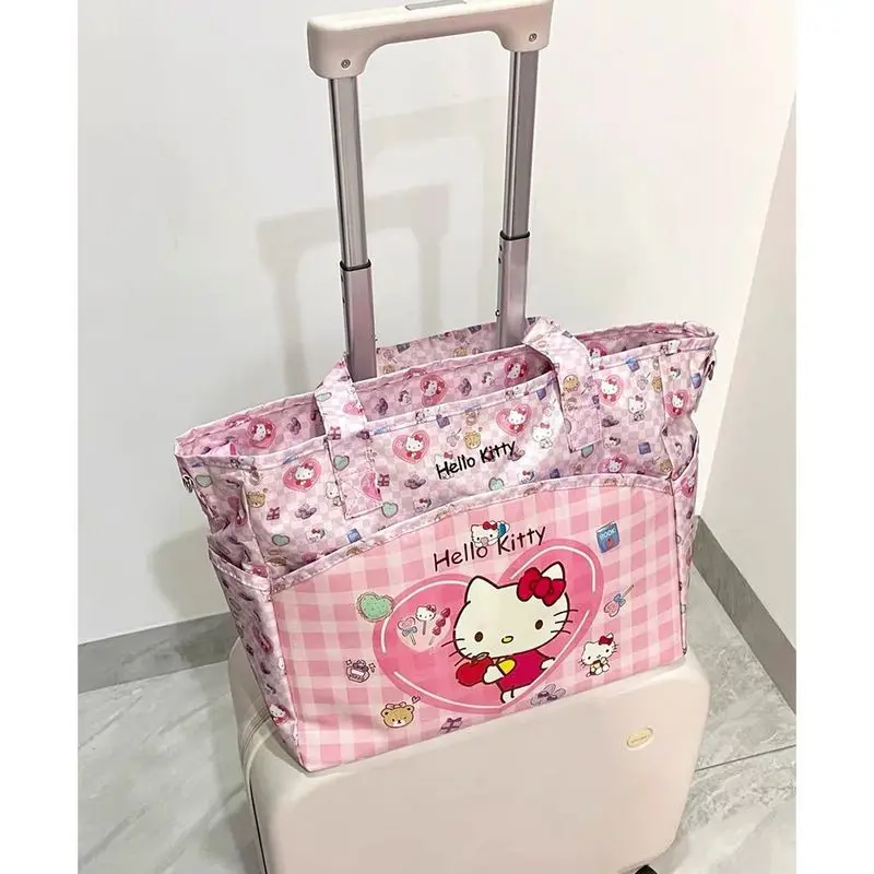 أنيمي مرحبا كيتي Kawaii حمل حقيبة تزيين حقيبة التخزين y2k حقيبة مستحضرات تجميل فتاة سعة كبيرة المحمولة حقيبة سفر اكسسوارات هدية