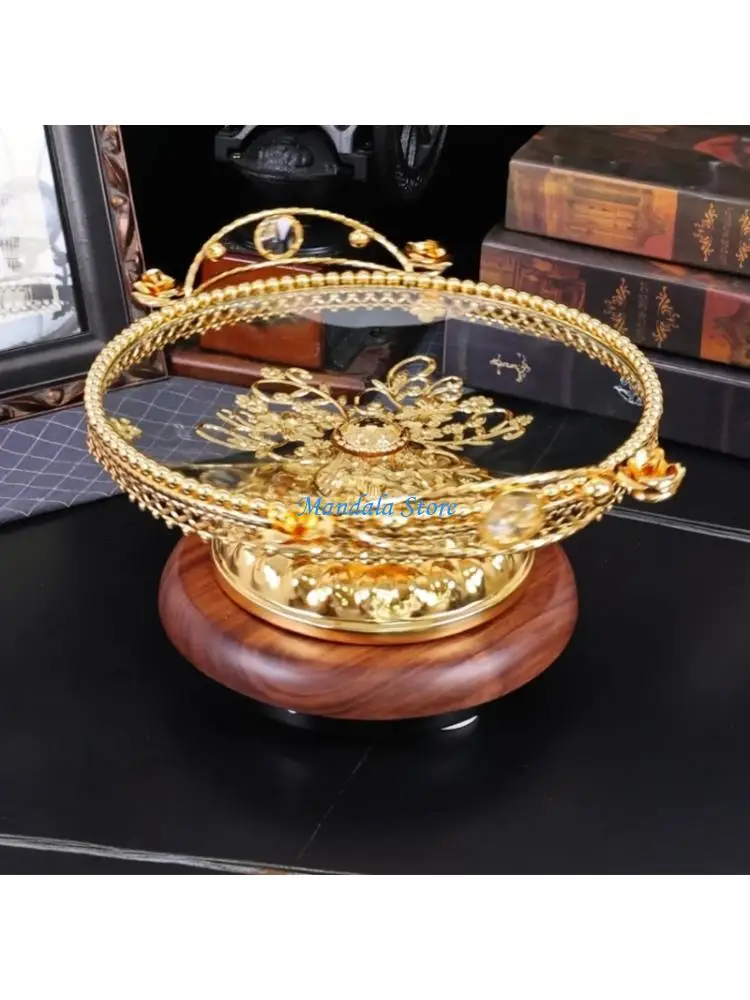 

U2JC Unique Glass Fruit Serving Tray with Metal Support Dried Fruit Tray Dessert Tray for Gatherings and Celebration