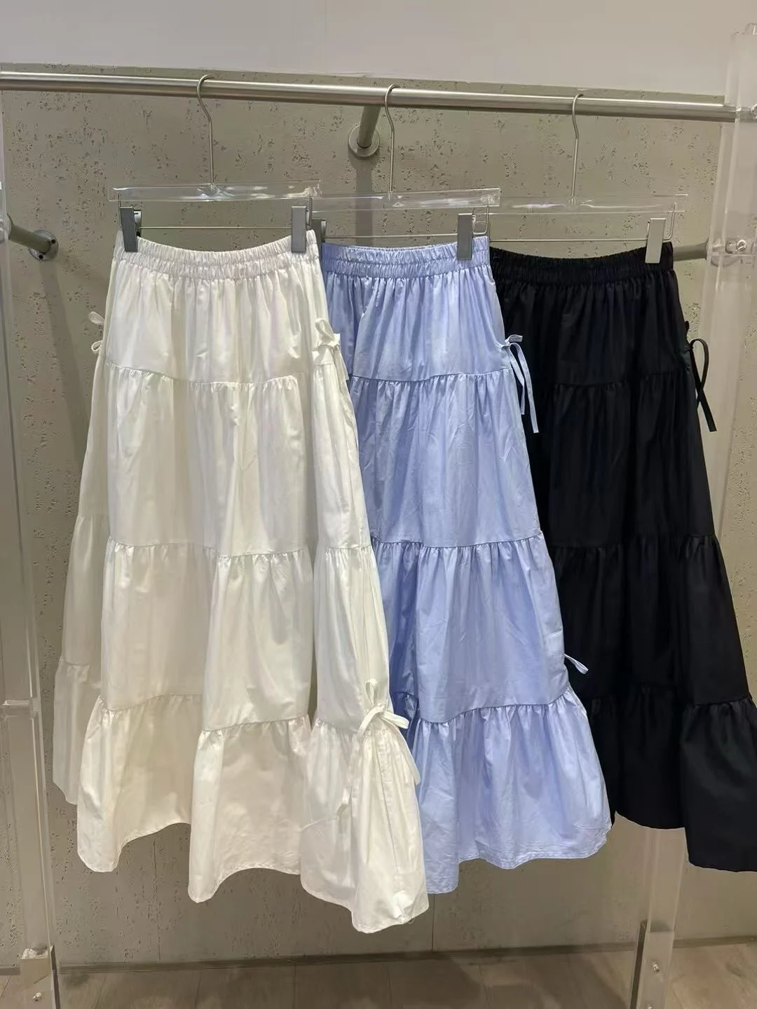 

White High Waist f Skirt with Bow Tie Women's Pure Color A-Line Cake Skirt Spring Season Faion Ladies' Premium Clothing
