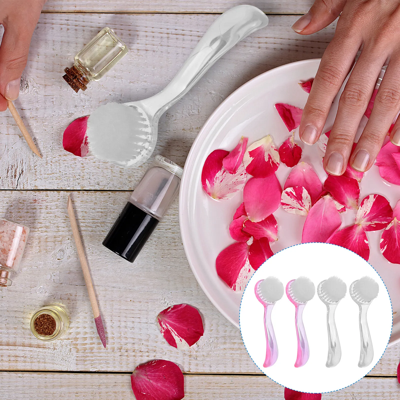 

4pcs Nail Brush Hand Grip Fingernail Cleaner Long Handle Soft Bristles Plastic Practical Useful Cleaning Brush Dust Handle