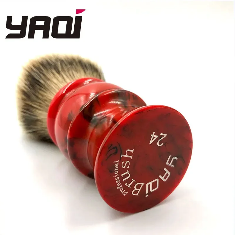 2026-yaqi-24mm-100-silvertip-hair-red-resin-handle-shaving-brushes-for-men