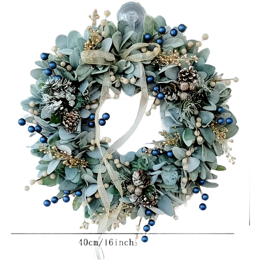 

Blue fruit artificial wreath with pinecone vine for summer door hanging and wedding decoration made of sturdy plastic