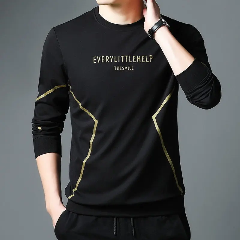 Spring Autumn New Printing Plus Size T Shirts Men's Long Sleeve All-match O-neck Vintage Tops Tees Casual Fashion Men Clothing