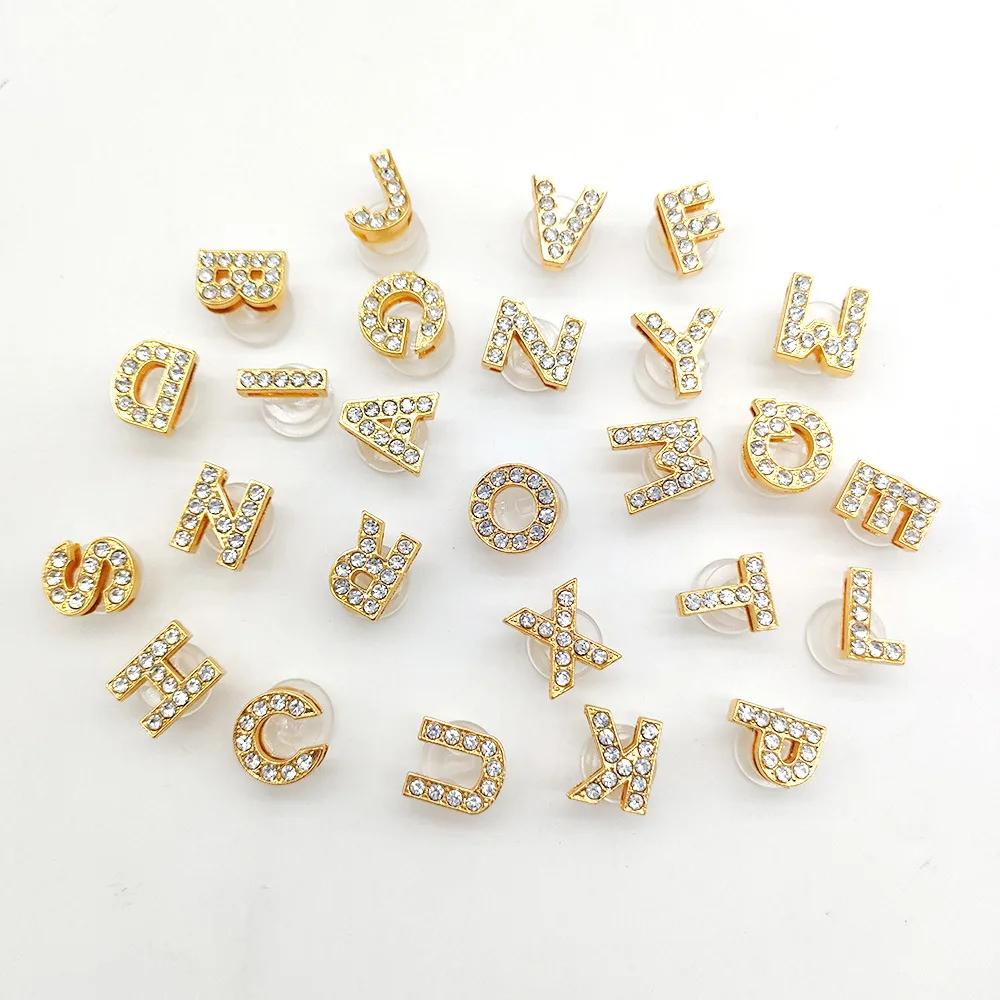 DIY Gold 26 Letters Diamond shoe charms for Clogs Sandals Decorations Shoes Accessories Slogan Designer Shoe Decoration Gift