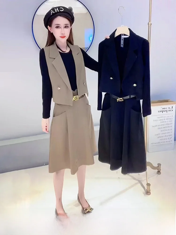 

Костюм больших размеров, жилет и юбка, женский осенний комплект для похудения, материал полиэстер, 8% - 90% содержимое, коллекция весна/лето