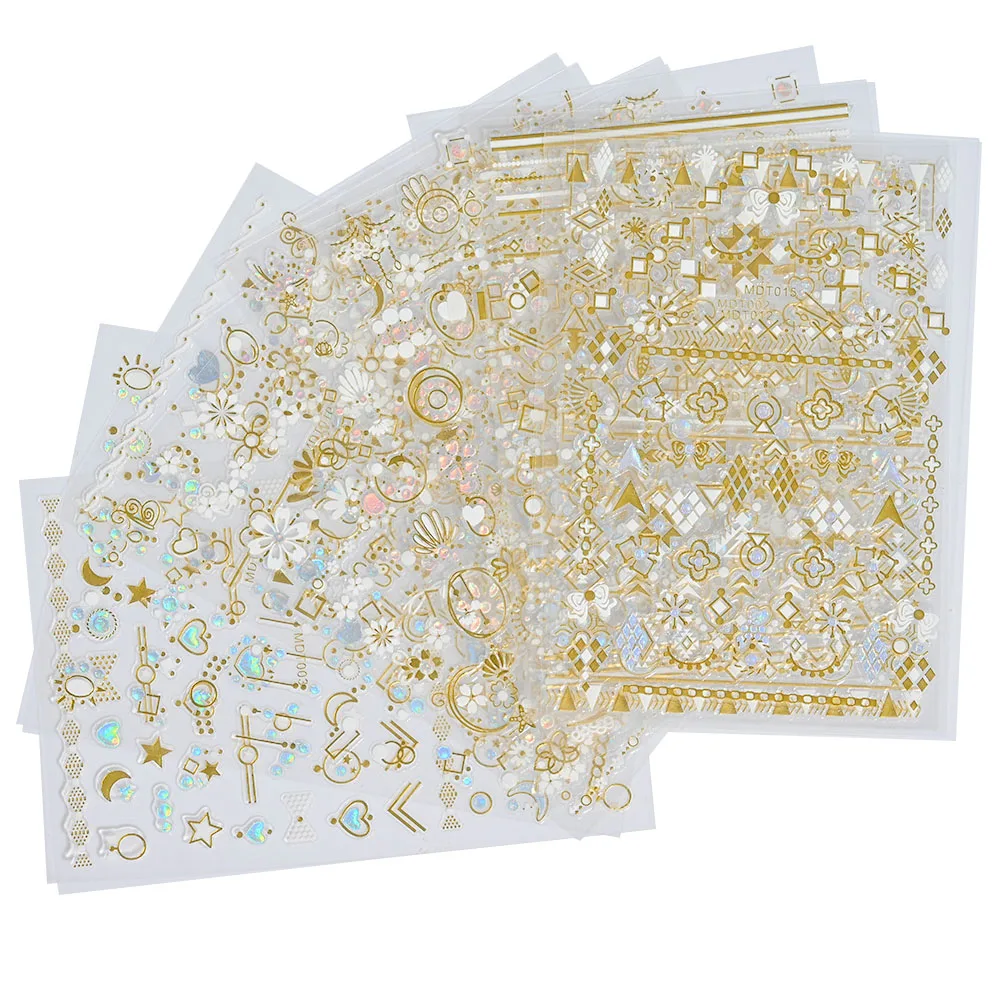16/20/24/30pcs 3D Bronzing Nail Art Sticker Moon Star Flower Laser Diamond Adhesive Decals Manicure Sliders Nail Decorations
