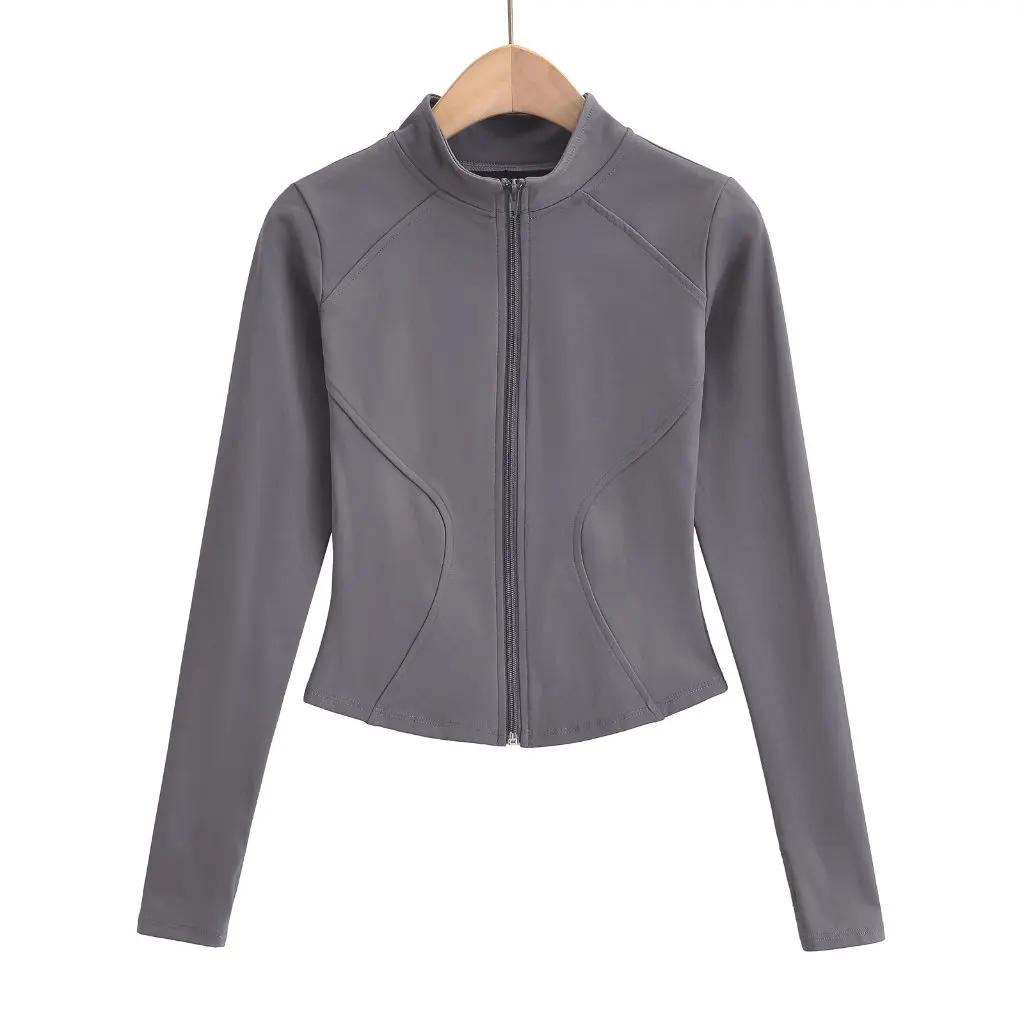 

Women's Fleece-Lined Zipper Jacket Autumn American-Style Casual Warm Half-High Neck Long-Sleeved Fitness Wear Short/Long
