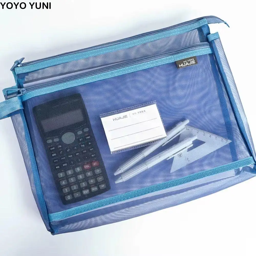 

Large Capacity Test Paper Storage Bag Zipper Wide Opening File Folder Bag Transparent Double-layer Partition
