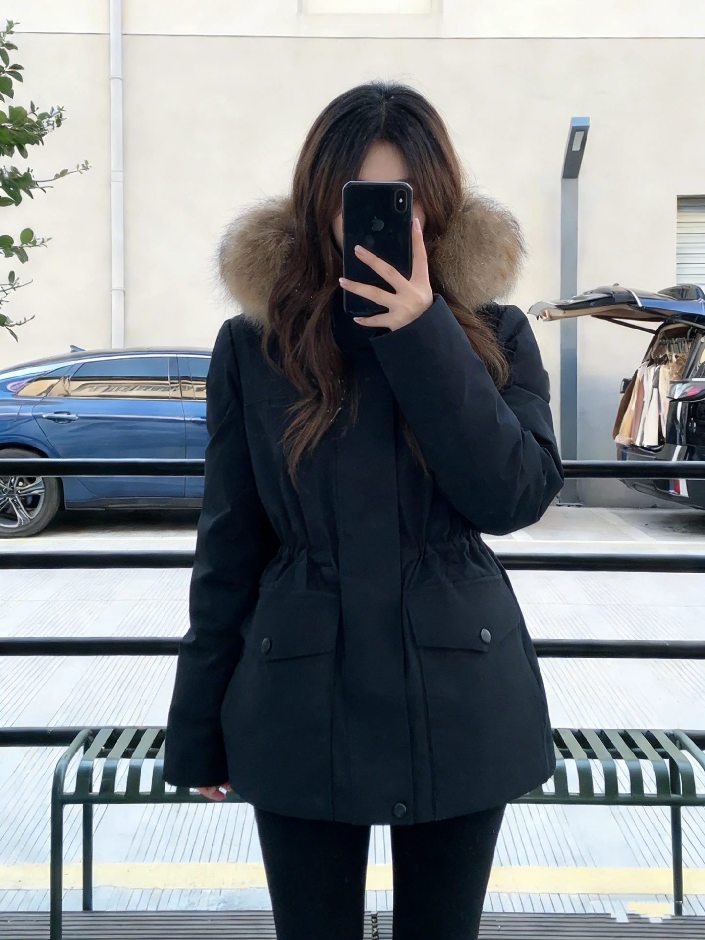 

American Sle Outdoor Thiened Hooded Cotton Jaet Women's Autumn Winter Warm Thiened Parka Coat with Large Fur Collar