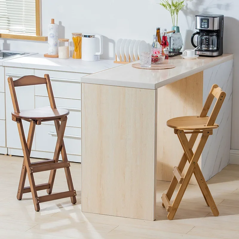 Multi-functional Solid wood bar high chair foldable household outdoor solid wood backrest bar bar chair front desk high stool