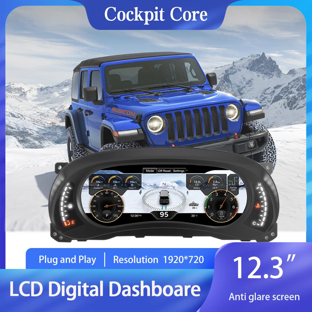 12.3”HD Screen Digital Instrument Cluster Display For Jeep Wrangler JK 2011-2017 Speedometer 1920*720/2S Fast Boot/Plug&Play