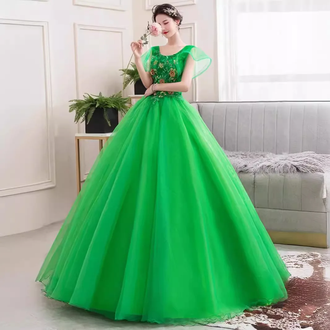 

Customized New Green Ball Gown Quinceanera Dresses Tulle Appliques Prom Birthday Party Gowns Formal Vestido De Noche