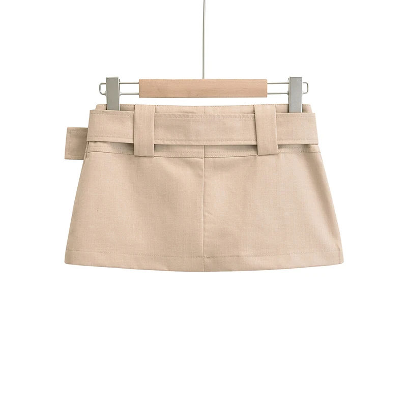 Slimming Low Waist American Style  Skirt with Large Belt Street Style A-Line Skirt for Women Short Length Polyester Cotto...
