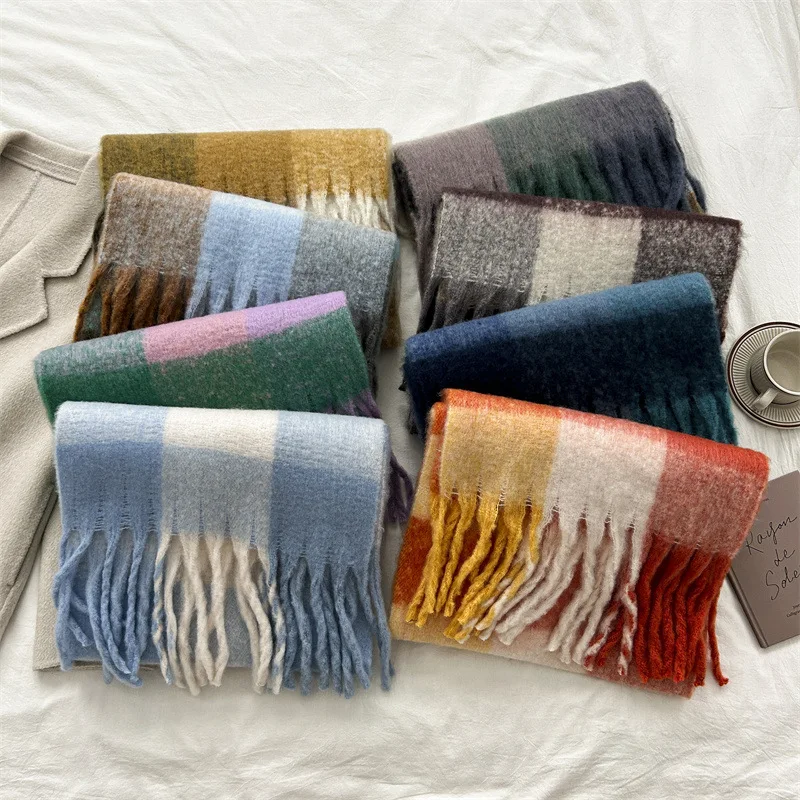 

High-end Korean Style New Plaid Versatile Scarf Women, Soft and Warm Thickened Shawl Autumn and Winter Travel, Cold-proof Wh247