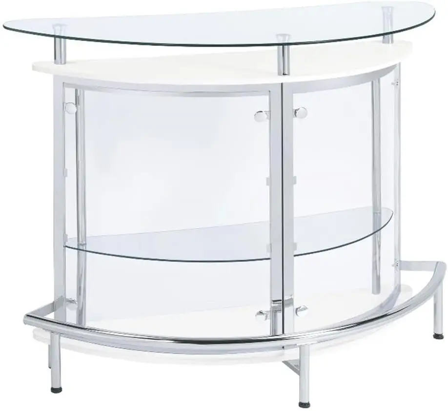 Home Furnishings Amarillo Contemporary Glass Top Freestanding Home Bar Cabinet White 101066