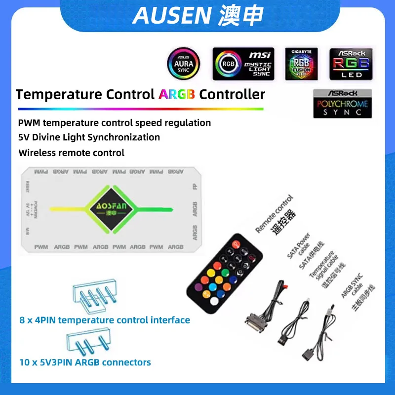 

AUSEN PWM hub ARGB divine light synchronized music rhythm controller temperature control hub temperature control controller