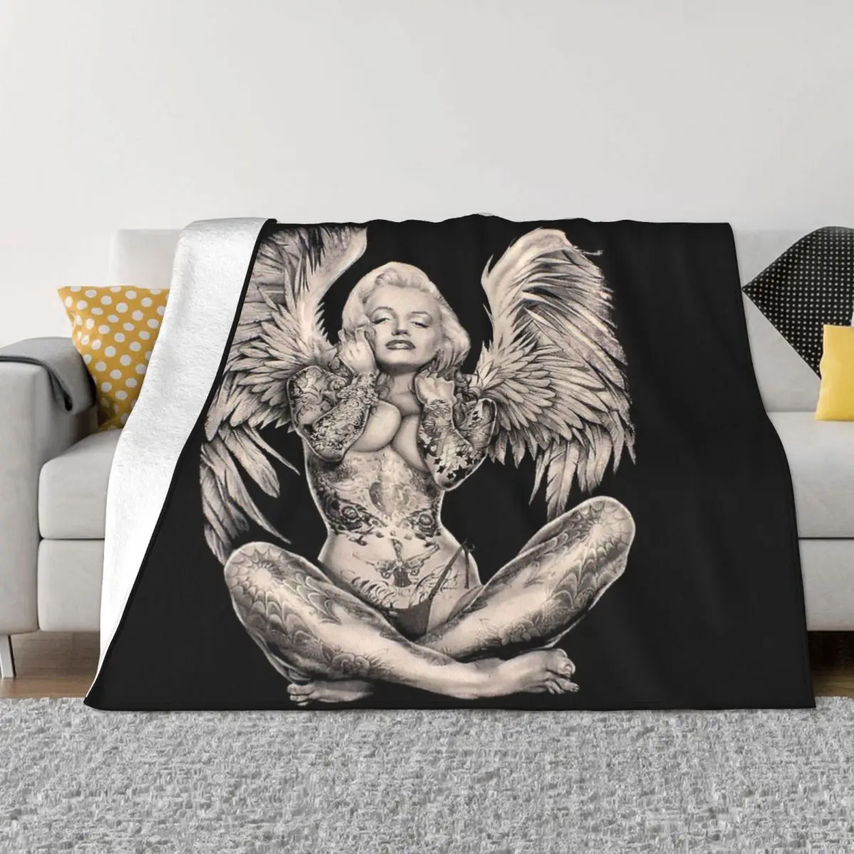 

Marilyn Vintage Abstract Tattooed Angel Quilt Bedroom Blankets & Throws Blankets And Throws Throw Blanket