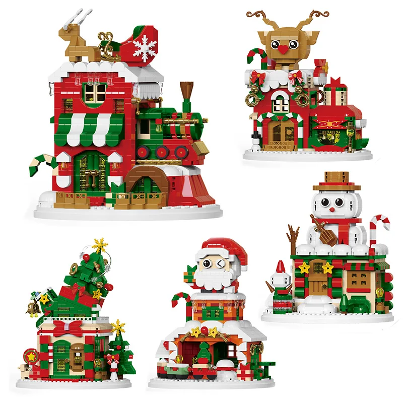 

Christmas Building Blocks Winter Village Snowhouse Snowman Elk Gift Shop 3D Model Assembly Mini Brick Figure Toys For Kid Gift