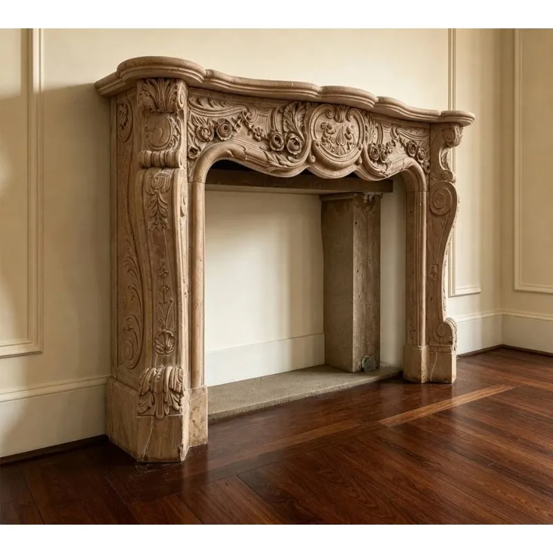 Carved  Marble Fireplace Mantel Scalloped Shelf Oval Cartouche Cherub Design for Grand Period Villa Luxury Hotel xyl
