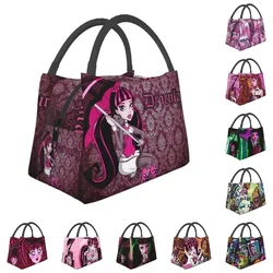 Cartoon Movie Monster High Draculaura borsa per il pranzo isolata per l'ufficio scolastico borsa termica per il pranzo portatile borsa per il pranzo delle donne