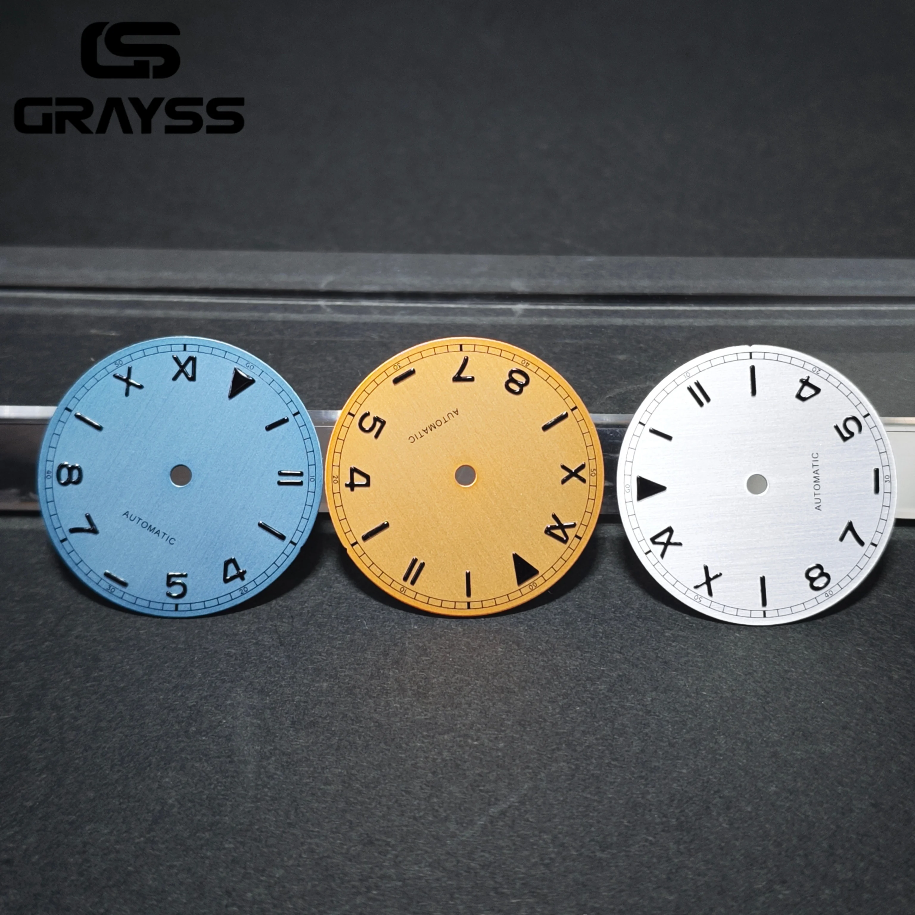 28.5mm Vintage Salmon California Dial Fit NH35/PT5000/Miyota8215/Black Markers Straight Yarn Pattern High-Quality Retrofitted