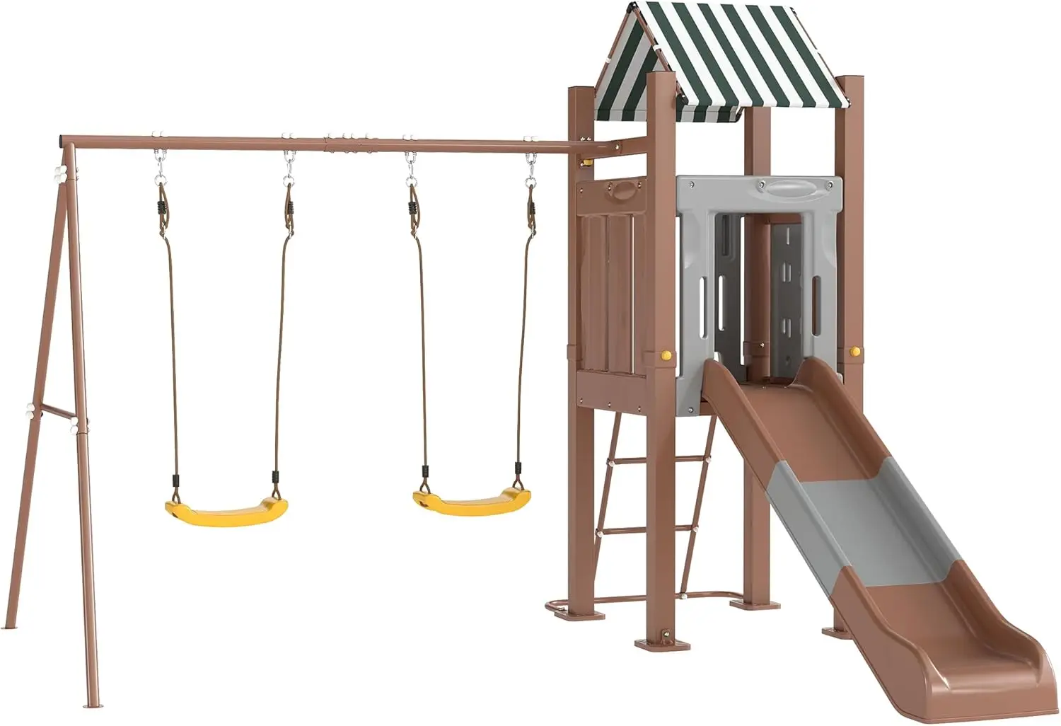 Set altalena per bambini per cortile, set parco giochi con scivolo da 6 piedi, 2 altalene regolabili, forte con baldacchino, scala, set da gioco per esterni con