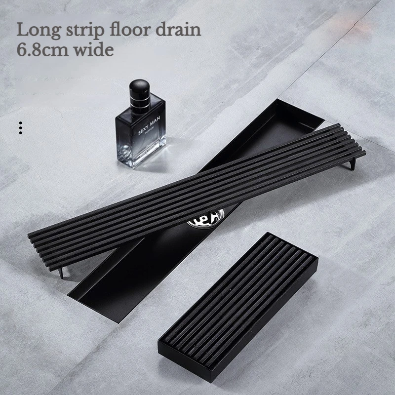 Shower room black floor drain solid 304 stainless steel long floor drain bathroom deodorant floor drain