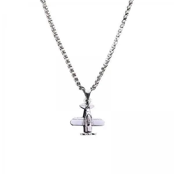 Airplane Pendant Necklace Titanium Steel Couple Jewelry 60cm Fashion Chain for Anniversary or Birthday Gift