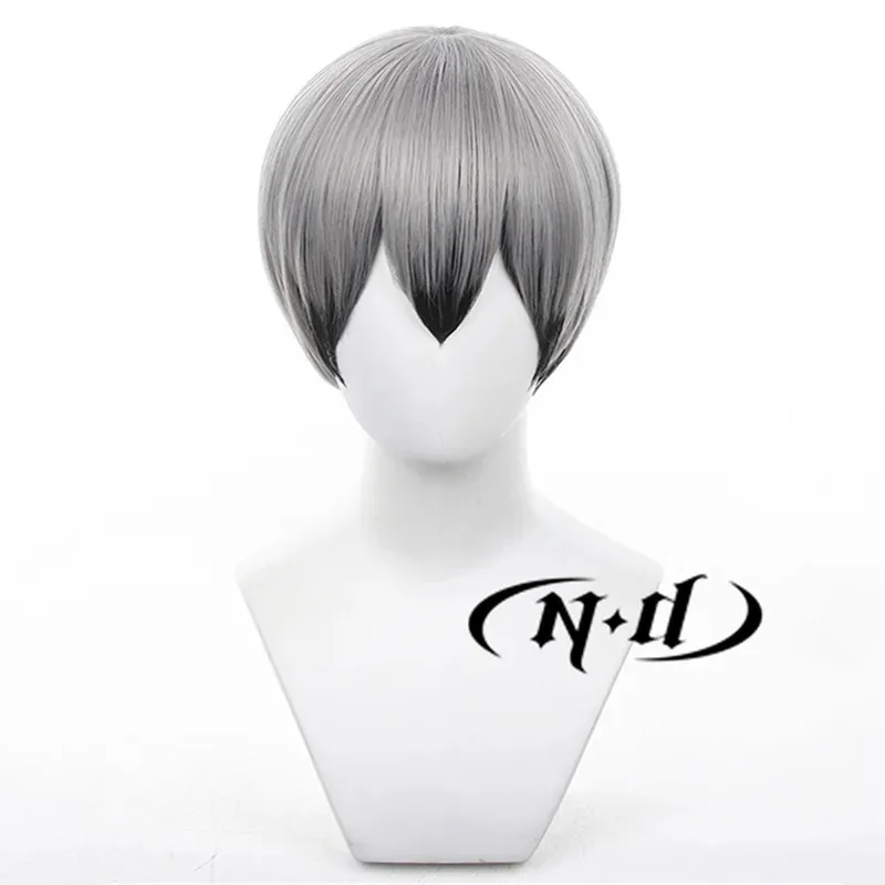 Wig Cosplay CyND Shinsuke Kita Haikyu Anime Cosplay Wig Rambut Abu-abu Muda untuk Comic Con Coser Natal Sintetis Tahan Panas