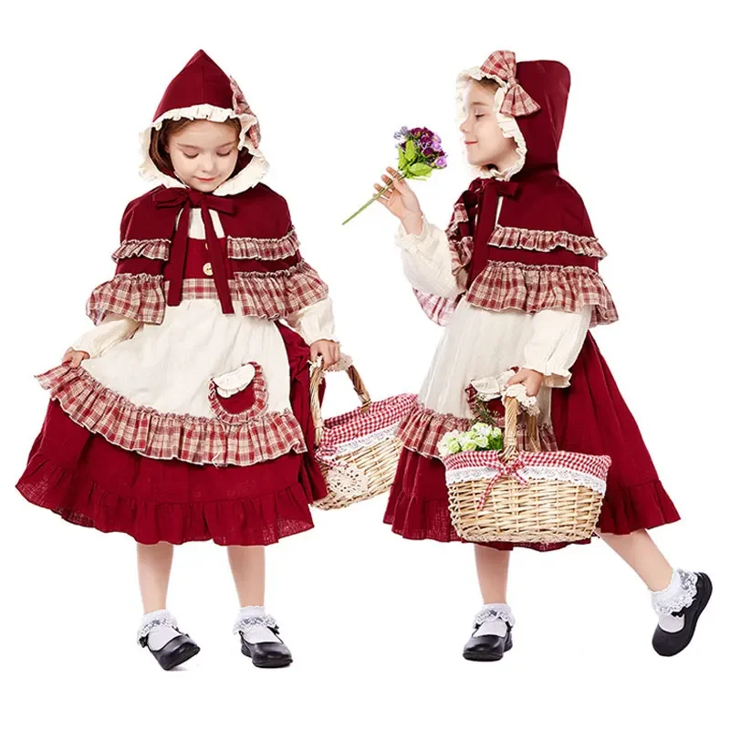 

Red Riding Hood Costume Enfant Lolita Style Dress Halloween Show Costumes Little Ridings Hoods Cosplay Dresses