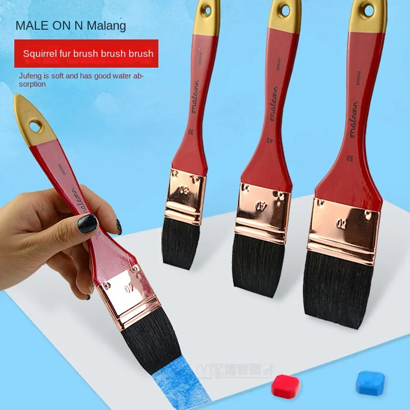 1PS Flat Head Oil Painting Acrylic Row Brush Gouache Watercolor Artist Paint Wall Painting Nylon Hair Beech Rod Clean Brush