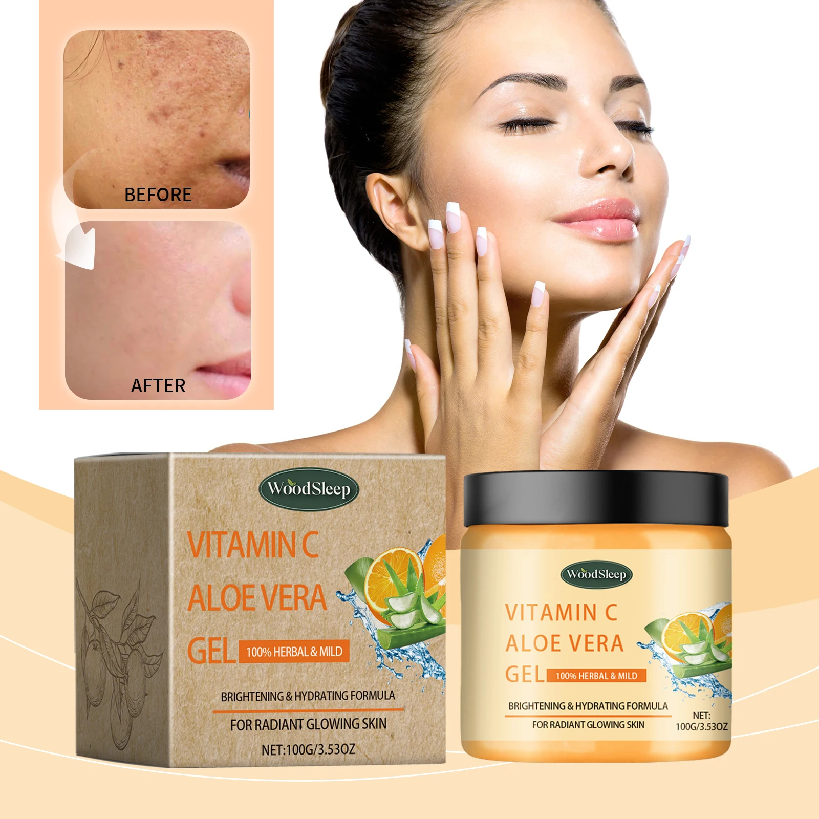 

WoodSleep Vitamin C Aloe Vera Gel Moisturizing Skin After Sun Hydrating Refreshing Moisturizing Aloe Vera Gel