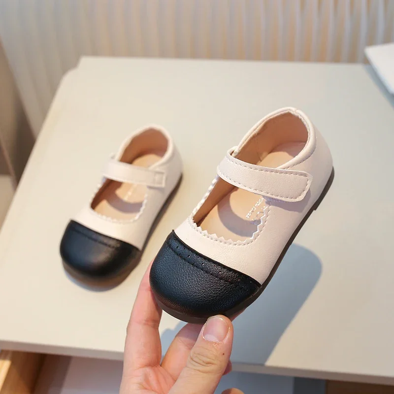 Girls Princess Leather Shoes 2024 Spring Autumn New Baby Girl Shoes 1 Year To 2 Years Patchwork Soft Sole Anti Slip Single Shoes