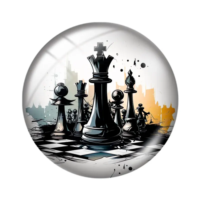Watercolor Chess Game  12/18/20/25mm glass cabochon  bracelet pendant rings for jewelry demo earrings back Making findings view 2