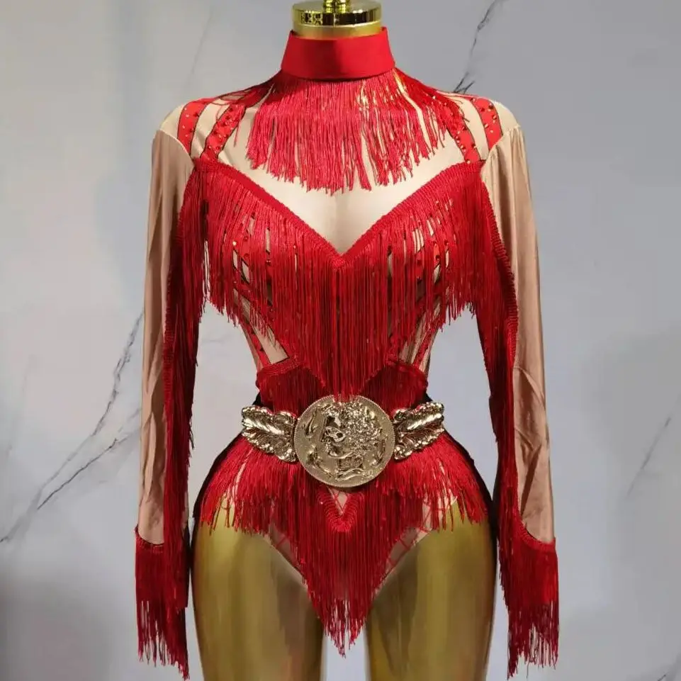 

Women Sparkly Rhinestone Sequin Tassel Stretch Bodysuits 2025 New Arrival Birthday Party Nightclub Dj Stage Performance Costume