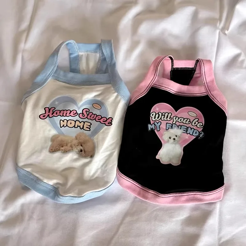 

2025 Maltese Summer Sling Pet Letter Print Vest Small and Medium Dog Cute T-Shirt Cartoon Pattern Dog Clothes