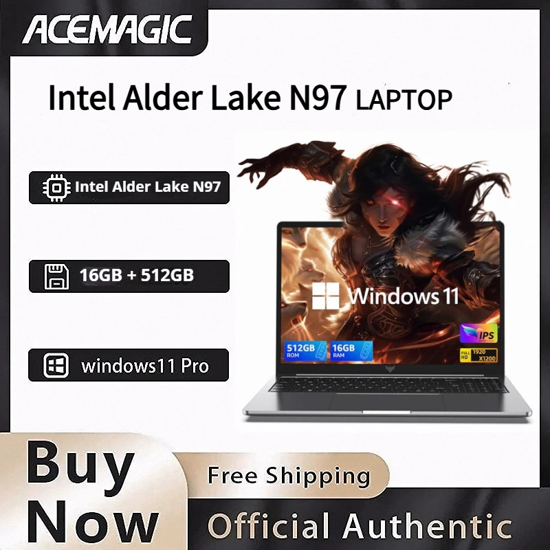 ACEMAGIC Laptop 15.6'' FHD Intel Alder Lake N97 up to 3.6GHz 16GB DDR4 512GB SSD with Windows 11 Laptop Gaming Office Computer
