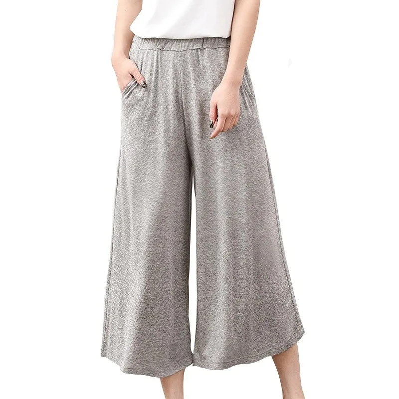 Plus Size 6XL Modal Cropped Trousers Pajama Pants Elastic Loose Wide-Leg High Waist Flared Pant Women Sleepwear Home Pants