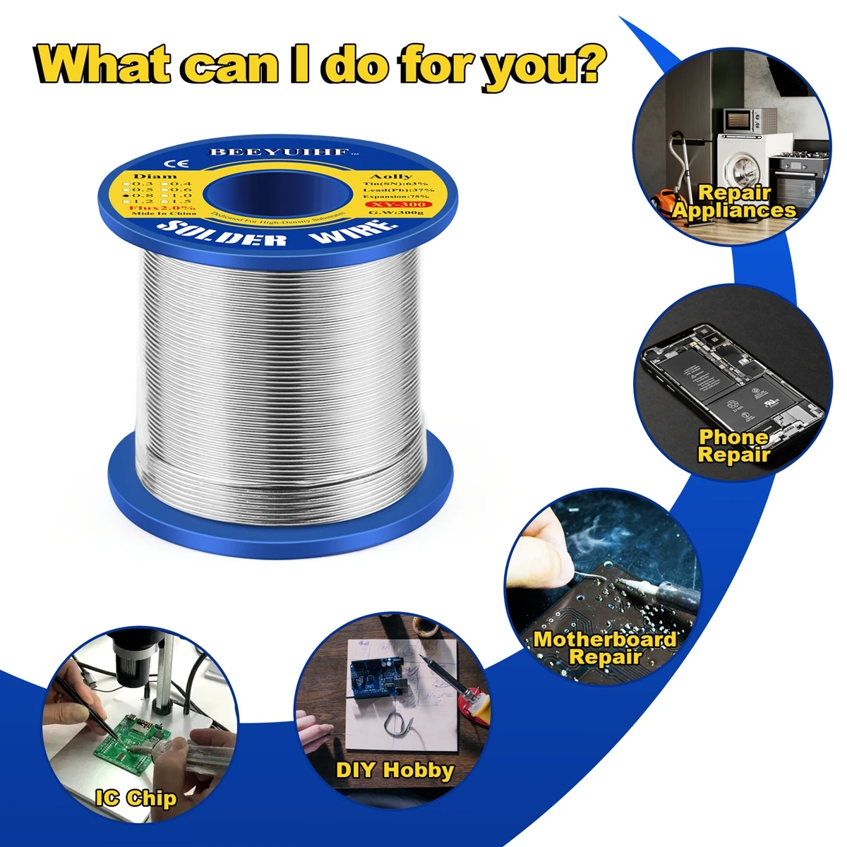 300G ลวดเชื่อม Tin 63/37 0.5/0.6/0.8/1.0/1.2/1.5/2.0มม.Rosin บัดกรีลวดเชื่อมม้วน No-Clean Flux 2.0%