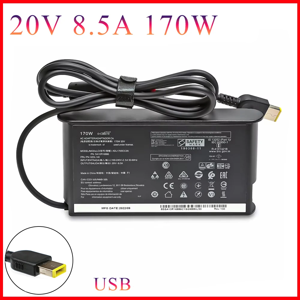 Cargador Adaptador de Corriente USB de 170W 20V 8.5A para Portátil Lenovo Thinkpad P1 P50 P51 P52 P53 P70 P73 W540 W541 T540P Yoga 15 45N0487