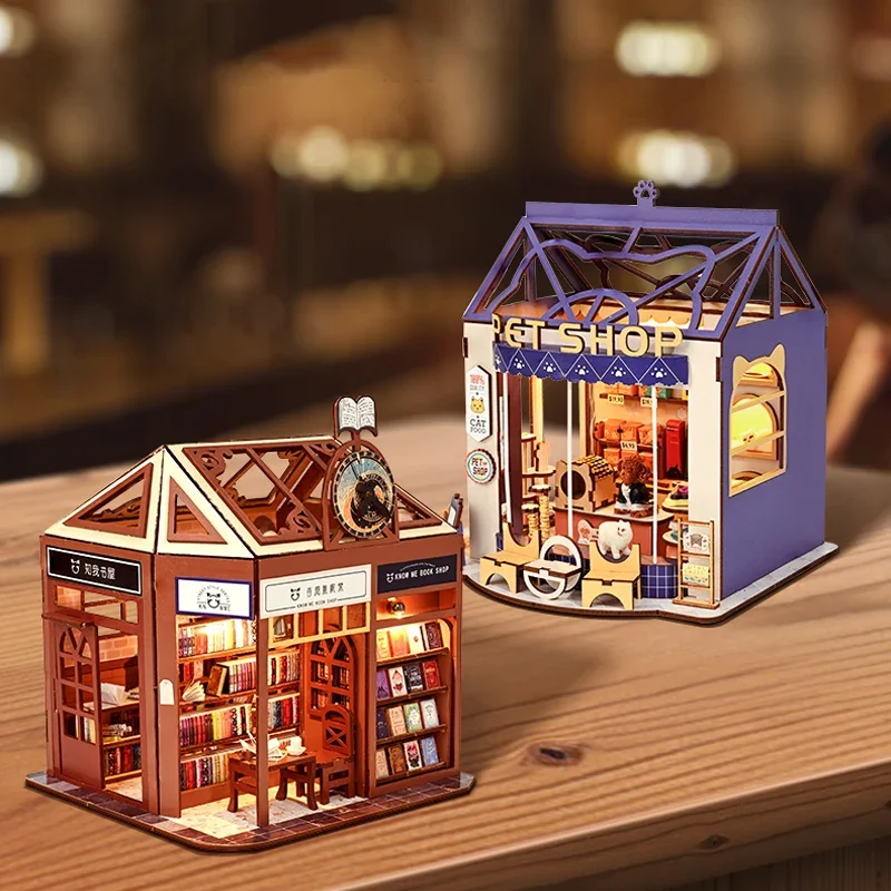 Animação kawaii micro mundo livro casa diy cabine artesanal pequena casa modelo montado blocos de construção brinquedo casa presente aniversário