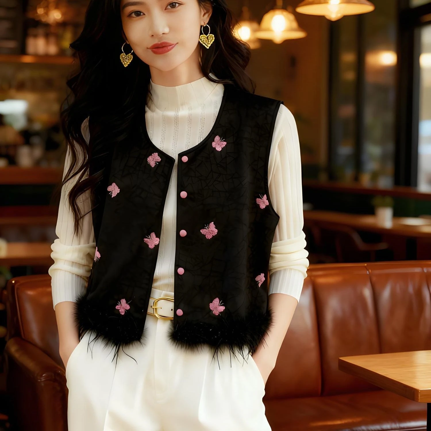 خريف شتاء جديد الصينية فراشة التطريز جولة الرقبة سترة ربيع جديد النمط الصيني الجديد لوحة مشبك صدرية سترة أعلى