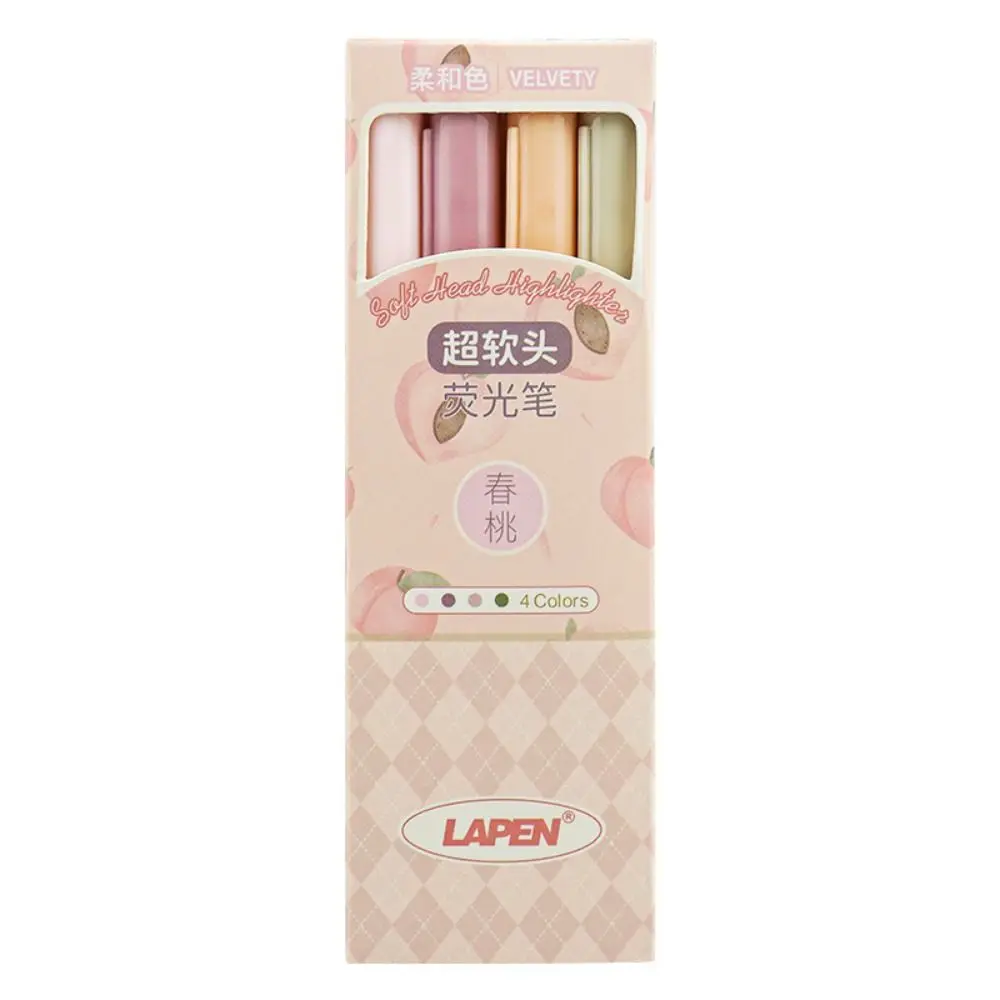 4pcs Simple Soft Head Highlighter Eye Protection Pastel Color Color Marker Pen Kawaii Stationery Art Painting Pen Art Painting