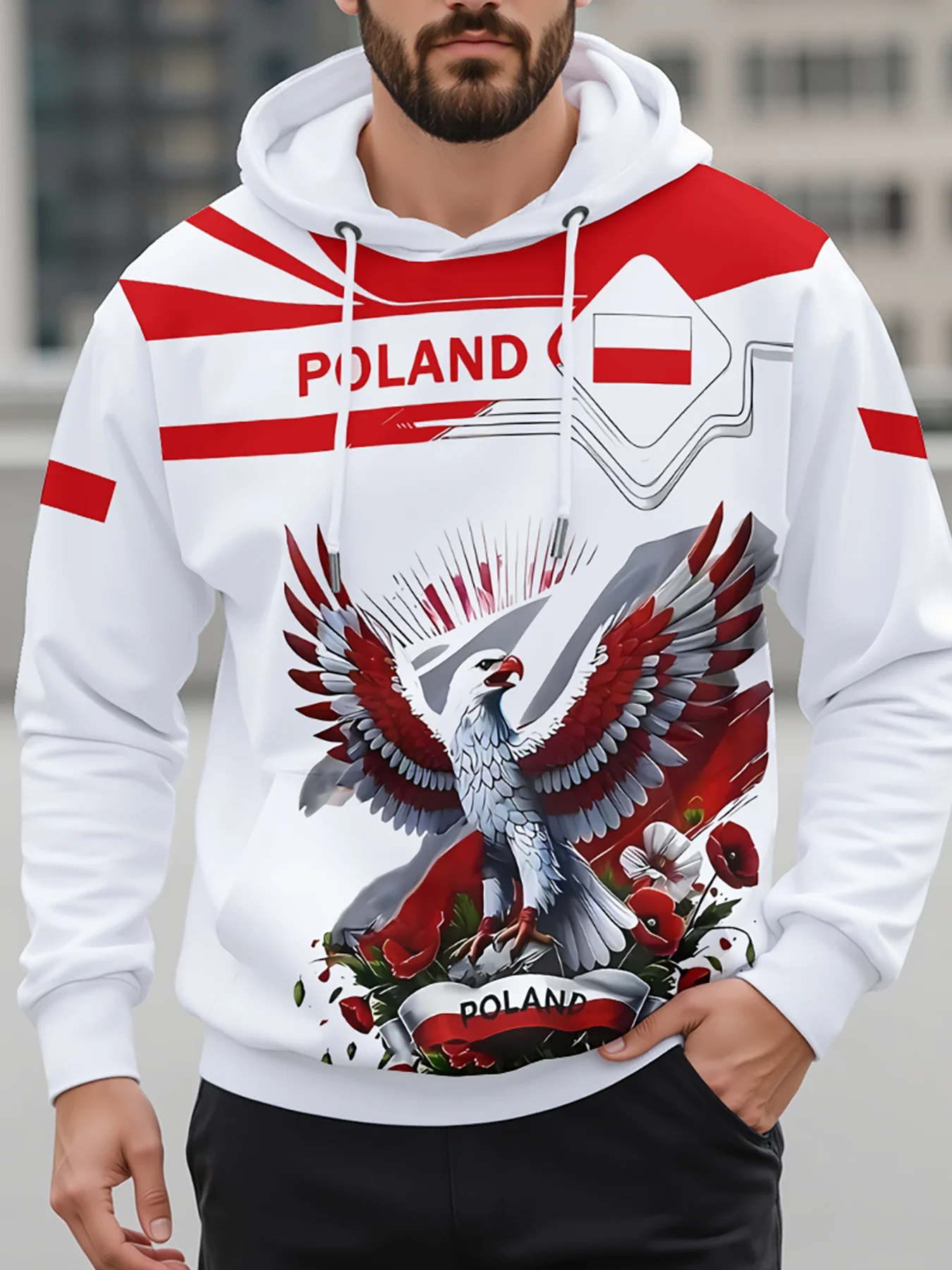 

Autumn Winter Men's Hoodie 3D Poland National Flag Print Sweatshirts Funny Eagle Pattern Oversized Clothing Fashion Trend Tops