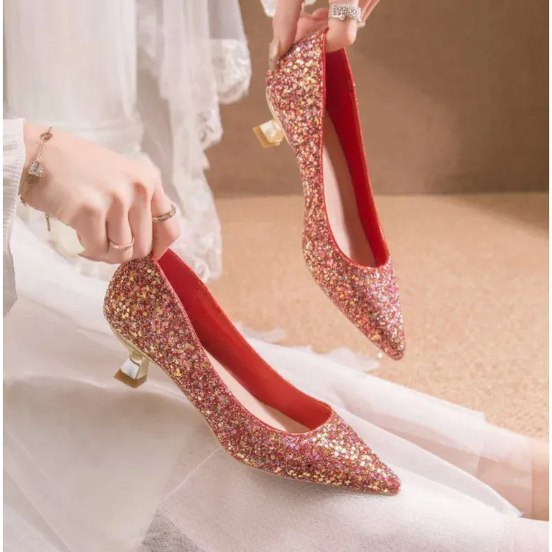 

Luxury Women's Wedding Shoes Exquisite Pointed Tip High Heels Elegant French Style Casual Shoes for Woman Fashion Designer Shoes