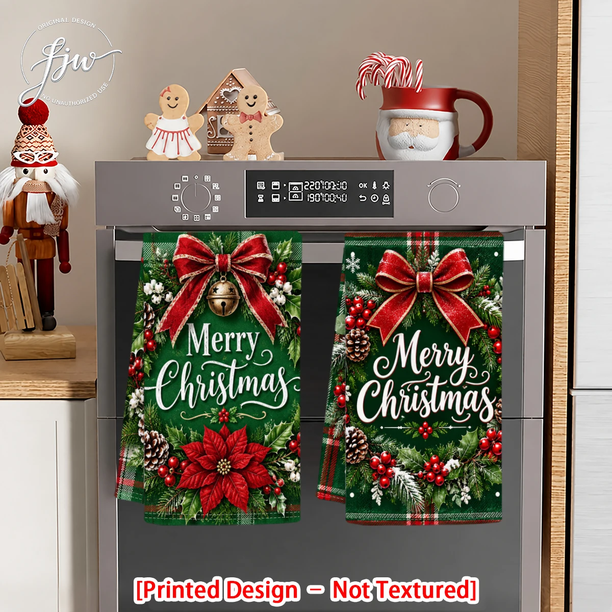 2pc Christmas Kitchen Towels Set, Dish Towels for Winter Kitchen Decor Printed Seasonal Cloths for Cooking & Baking