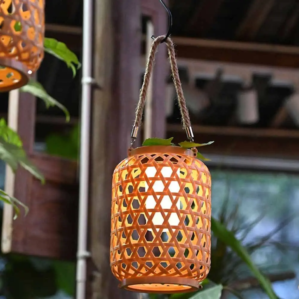 معلقة تقليد الخيزران المنسوجة الفوانيس اليدوية جو المنسوجة الفوانيس الشمسية النمط الصيني ABS المنسوجة مصابيح الرياح الممشى #4