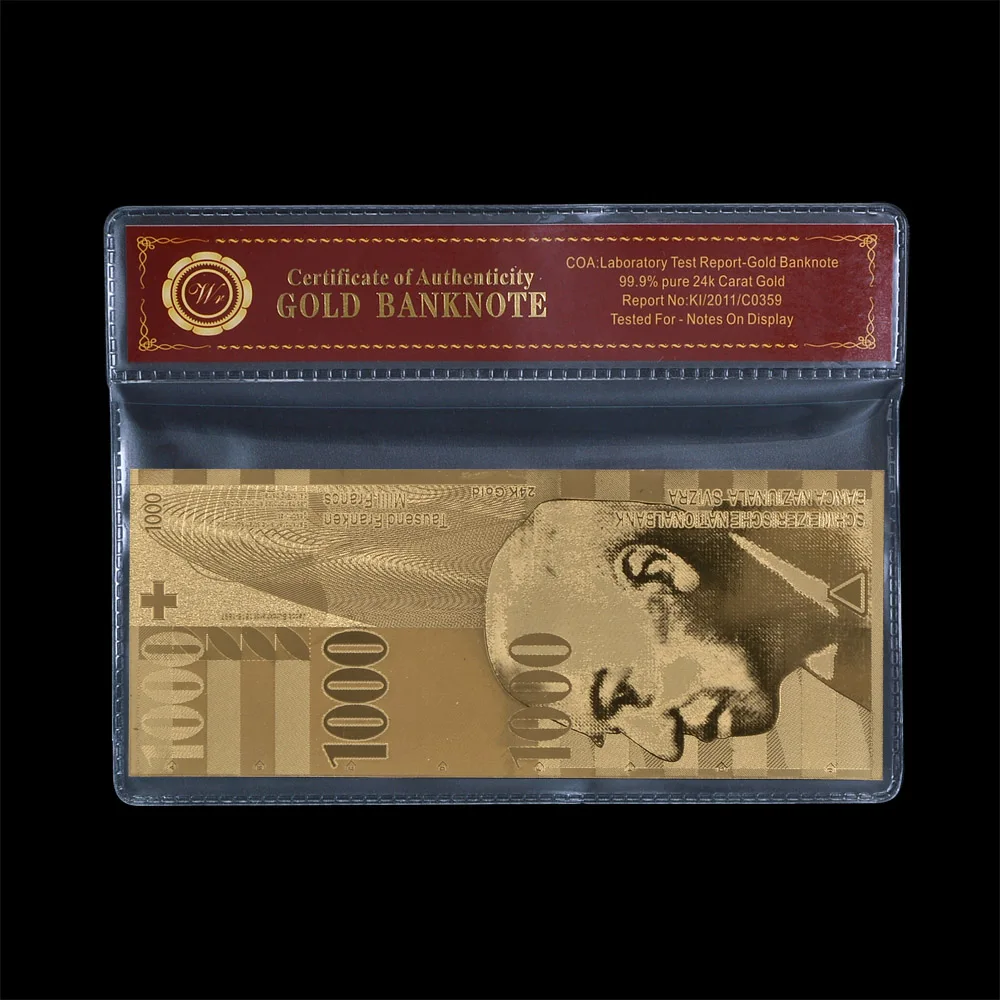 Switzerland Gold/silver Plated Banknote Swissfranc with Frame Fake Money Bank Note Souvenir Business Gift for Collection